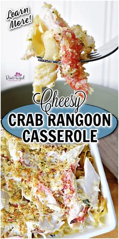 crab rangoon casserole Recipes For Family Gatherings, Crab Rangoon Casserole, Imitated Crab Recipes, Easy Crab Rangoon, Seafood Casserole Recipes, Baked Recipe, Candy Cupcake, Cheesy Casserole