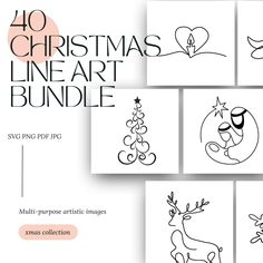 the christmas line art bundle is shown in black and white, with four different designs