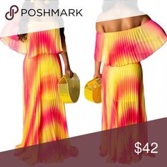 Yellow Swivel Dress Brand New Material: 65% Cotton & 35%Polyester Silhouette: Pleated Style: Off the Shoulder Length: Floor Dresses Maxi New Material, Shoulder Length, Dress Brands, Tie Dye Skirt, Dresses Maxi, Off Shoulder Dress, Off The Shoulder, Dress Es, Maxi Dress