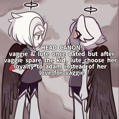 two cartoon characters with the caption saying, head canon's vaggie & lu