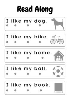 a printable worksheet for reading the words read along and i like my dog