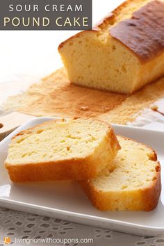 a loaf of sour cream pound cake on a plate