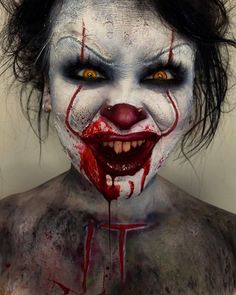 Cool Scary Makeup Looks, Clown It Makeup, Scary Pennywise Makeup, It Makeup Clown, Pennywise Makeup Boy, It Makeup Clown Pennywise, Scary Clown Makeup Ideas, Saw Halloween Makeup, Clown Makeup Creepy