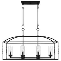 a black chandelier with four lights hanging from it