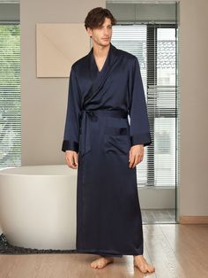 This full length silk dressing gown is very chic and comfortable to wear. Designed with classic turndown collar and two roomy handy pockets, it is the best silk dressing gown for men. Silk Bathrobe, Silk Robe Long, Silk Dressing Gown, Silk Pajamas Women, Silk Bedding Set, Special Style, Camisole Set, Dressing Gowns, Striped Midi Skirt