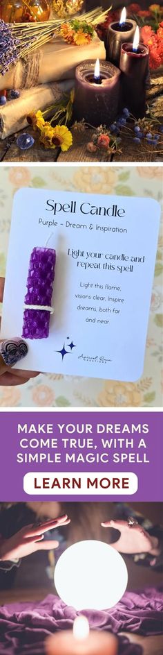 candles and cards with the words spell candle make your dreams smile through this simple trick learn more