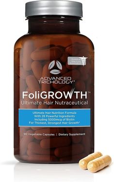 GET FULLER THICKER HAIR with TRUSTED HAIR GROWTH SUPPLEMENT for Women and Men. Support optimal thyroid function, liver health, stress, vitamin D, and iron levels. Uses patented hair growth ingredients: Opti MSM and clinically developed cellular support with 5000mcg of Biotin, Saw Palmetto, Hyaluronic Acid, and Vitamin D3, along with 28 herbs and vitamins GLUTEN FREE VEGETARIAN EXTRA STRENGTH HAIR LOSS SUPPLEMENT: FoliGROWTH dual action formula targets underlying nutritional deficiencies providing therapeutic amounts of key hair growth herbs, minerals, and vitamins. Supports hair, skin, and nails. AMERICAN HAIR LOSS ASSOCIATION APPROVED* First and Only Hair Growth Supplement Approved* Ever. Backed by 20 Years of in-clinic hair loss treatment experience. Advanced Trichology has owned and ope Hair Growth Ingredients, Best Hair Growth Vitamins, Hair Growth Pills, Get Thicker Hair, Hair Nutrition, Thicker Fuller Hair, Saw Palmetto, Brown Spots On Face, Vitamins For Hair Growth