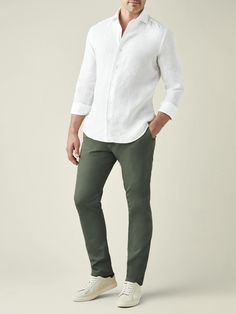 LUCA FALONI | LIGHTWEIGHT COTTON CHINOS | MADE IN ITALY Green Chino Outfit Men, Olive Green Pants Men, Cotton Pants Outfit, Green Chinos Men, Olive Pants Outfit, Olive Green Pants Outfit, Chinos Men Outfit, Green Cotton Pants, Green Pants Men