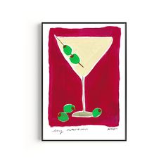 a painting of a martini glass with olives on it