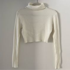 Never Worn - Brand New Without Tags! This Sweater Is Sooo Soft And Looks Beautiful On! Slightly Cropped. Nice, Thick Ribbed Material. Cream Cropped Top For Winter, White Fitted Turtleneck Cropped Sweater, Trendy White Fitted Cropped Sweater, Fitted White Turtleneck Cropped Sweater, White Turtleneck Cropped Sweater For Spring, White Knit Long Sleeve Crop Top, Trendy Fitted Cream Cropped Sweater, Fitted White Ribbed Cropped Sweater, White Long Sleeve Sweater