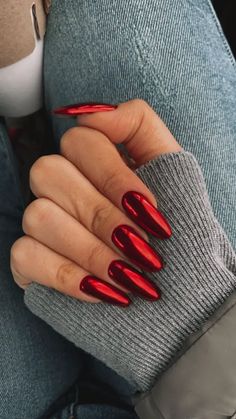 Embrace 2024 Spring Trends with Trendy Chrome Nail Designs Red Chrome Nails Christmas, Holiday Chrome Nails, Red Chrome Nails Designs, Red Chrome Nails, Chic Nail Designs, Red Chrome, Red Nail Art, Chrome Nails Designs, Red Manicure