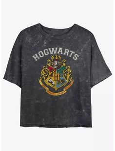 Harry Potter Hogwarts Logo Womens Mineral Wash Crop T-Shirt Harry Potter Shirt Design, Hogwarts Logo, Harry Potter T Shirt, Harry Potter Shirt, Orlando Trip, Harry Potter Tshirt, Harry Potter Shirts, Her Universe, Crop T Shirt