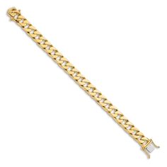 Sophisticated solid curb links entwine boldly in this handsome men's curb chain bracelet. Fashioned in 14K yellow gold, the 8-inch chain secures in place with a box clasp. Elegant Yellow Gold Cuban Link Bracelet With Box Chain, Gold Rectangular Curb Chain Bracelets, Yellow Gold Cuban Link Bracelet With Curb Chain, Yellow Gold Bracelet With Rectangular Curb Chain, Luxury Yellow Gold Rectangular Chain Bracelet, Jared The Galleria Of Jewelry, Polish Jewelry, Chain Bracelet, Yellow Gold