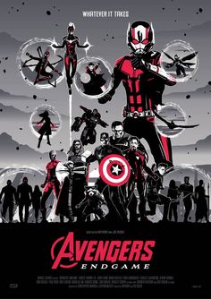 the avengers movie poster is shown in black and red