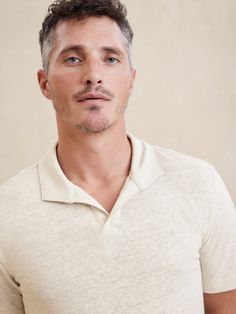 Linen-Blend Polo | Banana Republic Factory Summer Linen Polo Shirt With Polo Collar, Summer Linen Tops With Polo Collar, Casual Summer Tops With Soft Texture, Cream Polo Collar Top For Summer, Casual Beige Polo Shirt For Summer, Beige Polo Shirt For Spring, Casual Linen Polo Shirt For Summer, Cream Collared Linen Top, Cream Linen Collared Top