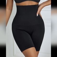 New In Package High Waisted Tummy Control Butt Lifting Black High Waist Shapewear With Built-in Bra, Black Compression Shapewear With Wide Waistband, Black Shaping Shapewear With Wide Waistband, Black Shapewear With Wide Waistband, Compressive Black Shapewear With Wide Waistband, Black Mid-thigh Shapewear With Medium Bust Support, Black High-waist Shapewear With Built-in Bra, Black Shaping Shapewear Shorts, Black Shaping Shapewear, Short