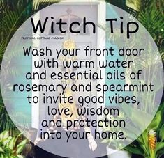 a woman standing in front of a door with the words witch tip