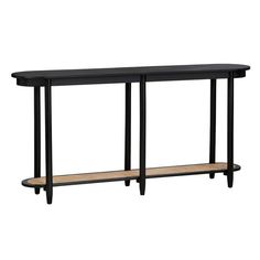 The Flynn console table features a refined black finish and a stylish design. This table seamlessly blends modern aesthetics with practical functionality. The elongated top provides ample space for displaying decor, while the lower shelf with a woven rattan inlay adds a touch of natural charm and extra storage. Perfect for entryways, hallways, or living rooms, this console table is a versatile addition that complements any interior. Highlights Crafted with a mindi wood and plywood frame, Rattan Rattan Console Table, Console Table With Shelf, Rattan Console, Port Royal, Foyer Design, Home Decor Sale, Ranch Style Home, Coffee And Cocktail Tables, Low Shelves