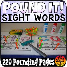 the word sight words are displayed in front of an open book with markers and pencils