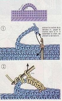 the instructions for crochet are shown in two separate pictures, one shows how to knit