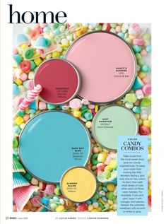 the front page of home magazine with various colors of paint and sprinkles