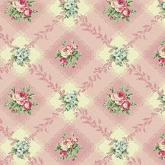 a pink and blue flowered wallpaper with white flowers on the bottom right corner