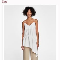 Brand New Zara Asymmetric White Tank Top, Gathered Detailing At The Hip. Cute Cheap Zara Shirt, Cheap White Zara Shirt, Cheap White Zara Dresses, Cute Cheap Zara T-shirt, Cheap Zara Summer Dresses, Cheap Cute Zara Shirt, Cheap Zara Summer Shirt, Cheap Zara Shirt For Summer, Cheap Zara Tank Top