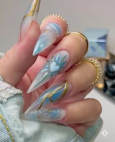 Stiletto Nails Summer, Blue Stiletto Nails, February Nails, Edgy Nails, Blush Nails, Cute Acrylic Nail Designs, Nail Designs Glitter, Manicure E Pedicure