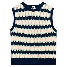 Missoni Chevron Pattern Cotton Knit Vest Multicoloured knitwear designed with the brand's signature chevron pattern. Featuring ribbed hem and crew neckline. Size – 44IT Condition – Good (Discolouration marks to the front and side) Composition – 73% Cotton, 20% Polyamide, 7% Cotton Missoni Knitwear, Vest Sweater, Knitwear Design, Chevron Pattern, Knit Vest, Knitting Inspiration, Cotton Knit, Vivienne Westwood, Missoni