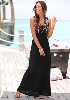 Summer Vacation Dress, Dress With Beads, Best Maxi Dresses, Formal Maxi Dress, Midi Dress Plus Size, Venus Dresses, Vacation Dress, Black Formal, Embroidered Maxi Dress