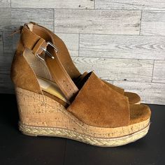 Size 8.5 Dolce Vita Brown Wedges Cork Wedge With Espadrille Layer Never Worn Brown Suede Wedge Sandals For Spring, Casual Brown Suede Wedge Sandals, Brown Suede Wedge Sandals With Cork-bed Midsoles, Brown Wedges, Dolce Vita Shoes, Womens Shoes Wedges, Cork Wedge, Cork, Espadrilles