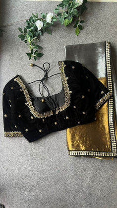 www.threadslabel.com
whatsapp 9380266067
threadslabel tissue silk saree with embroidery border works is paired up with black velvet hand worked and stitched blouse Silver Tissue Saree, Hand Worked Blouse