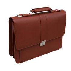 a brown leather briefcase is shown on a white background with clippings to the side