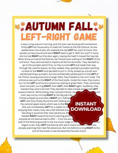 an autumn fall left - right game is shown with leaves around it and the words, instant