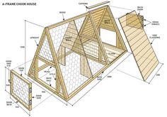 a chicken coop with measurements for the roof