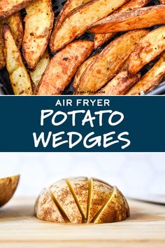 air fryer potato wedges on a cutting board