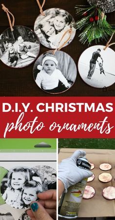 diy christmas photo ornaments with text overlay