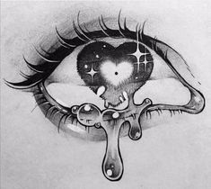 a drawing of an eye with tears on it