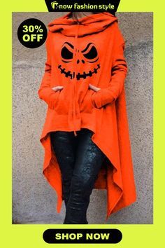 Red Casual Hoodie For Halloween, Casual Red Hoodie For Halloween, Red Long Sleeve Outerwear For Halloween, Red Casual Outerwear For Halloween, Orange Drawstring Hood Top For Fall, Stylish Halloween Costumes, Halloween Party Night, Charlotte Dress, Asymmetrical Tops