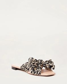 Loeffler Randall | Shop the Daphne pleated knot flat at Loefflerrandall.com Gold Flat Sandals, Bow Slides, Soft Sandals, Leopard Flats, Beautiful Gift Wrapping, Fabric Bows, Pleated Fabric, Loeffler Randall, New Sneakers