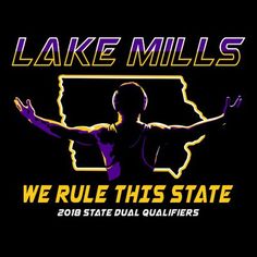 the logo for lake mills is shown in purple and yellow with an image of a basketball player