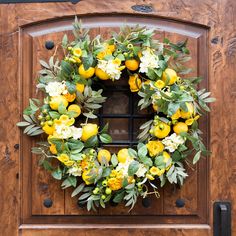 Lemon Floral Wreath 28" - Wreaths Spring Display, Silk Wreaths, Foliage Leaves, Spring Floral Wreath, Spring Front Door Wreaths, Lemon Blossoms, Lemon Wreath, Summer Front Door Wreath, Multi Colored Flowers