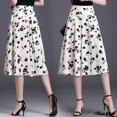 Olivia Mark - Floral Print Wide Leg Pants Soft and Loose-Fitting Chiffon Casual Trousers Bow Tie Blouse, Bodycon Dress With Sleeves, Printed Wide Leg Pants, Half Skirt, Suspender Dress, Pant Length, Tie Blouse, Body Con Skirt, Casual Trousers