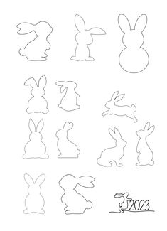 the silhouettes of easter bunnies are shown in black and white, as well as numbers