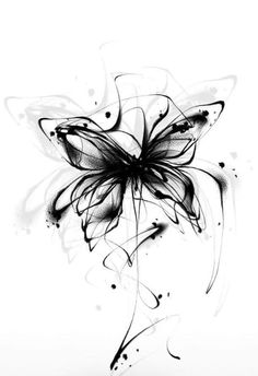 a black and white drawing of a flower