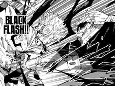 an image of black and white artwork with the words, black flash on it's side