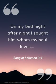 a quote with the words, on my bed night after night i thought him whom my soul loves