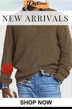 Men's Stand Collar Warm Windproof British Knit Sweater Casual Sweater With Ribbed Collar For Outdoor, Casual Knit Outerwear For Outdoor, Casual Knitted Outdoor Sweater, Casual Outdoor Knitted Sweater, Casual Knitted Sweater For Outdoor, Casual Knitted Outerwear For Outdoor, Casual Knitted Polo Sweater For Cold Weather, Casual Brown Polo Sweater, Casual Outdoor Sweater For Fall