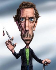 a caricature of a man holding a knife with blood dripping out of it