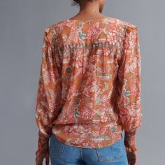 Size S Htf Anthropologie Mina Sheer Peasant Blouse. Perfect For Layering, This Sheer Blouse Delivers A Breezy Fit With Darling, Just-For-You Touches - Think Smocked Details And A Sweetly Ruffled Finish. Nwt. - Sheer Viscose - Smocked Detail - Ruffled Trim - Puffed Sleeves - Spliced Neck With Tassel Tie - Pullover Styling - Hand Wash Dimensions - 25"L